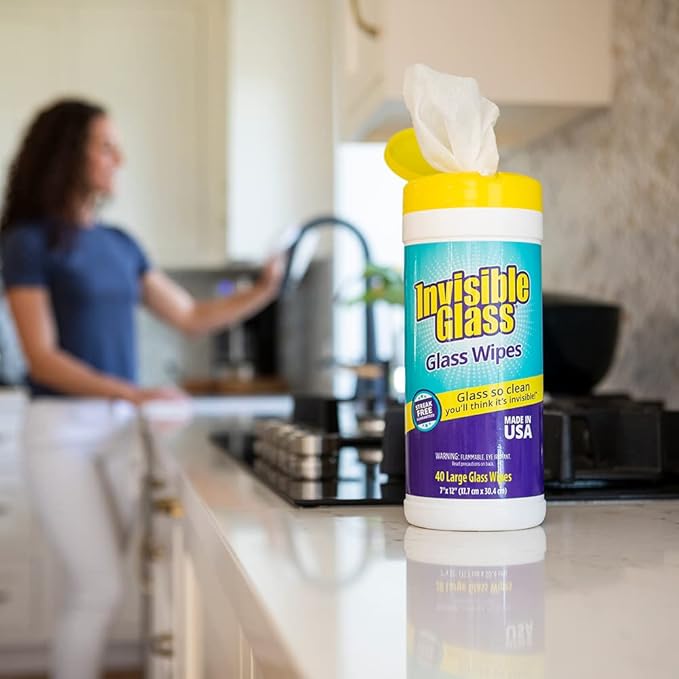 Invisible Glass 90160 Glass Cleaning Wipes, Pre-Moistened, Streak-Free and Lint-Free, Safe for Windows, Mirrors, Windshields, and Tinted Glass, 40 Count