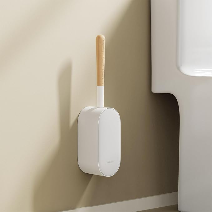 Toilet Cleaner Brush, Diveotree Toilet Brush and Holder for Dead Corner Cleaning, Wall Mounted Toilet Bowl Brush for Bathroom Decor, Toilet Scrubber Brush for Home/Hotel (White, Round-1pack)