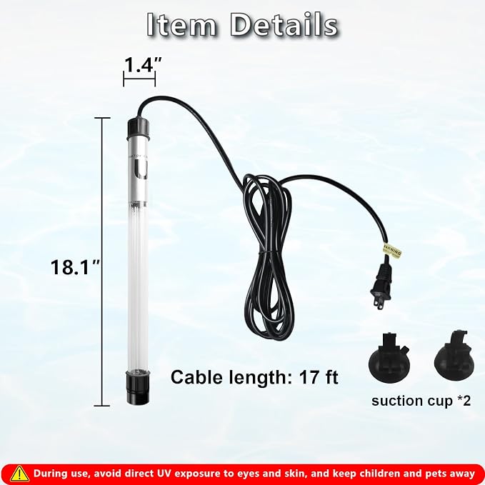 55W Pond UV Light for 500-5000 Gallon, Aquarium UV Light, UV Water Clarifier for Pond, Cold Plunge, Koi Pond, Aquarium, Swimming Pool and Fish Tank for Algae Control