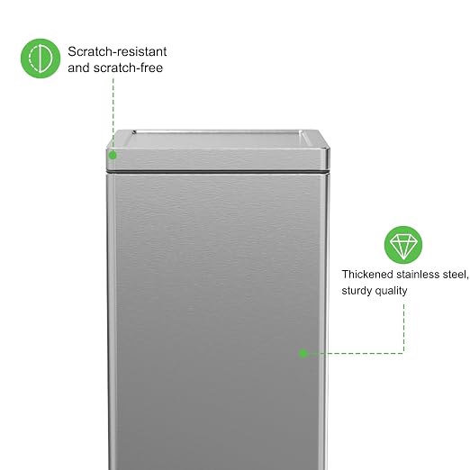 SIMPLYKLEEN Trash Can with Lid - 30 Liter/8 Gallon Square Stainless Steel Trash Can with Odor Protection Kitchen Garbage Cans with Soft-Close Foot Pedal Step Bin for Bathroom Home Office Silver