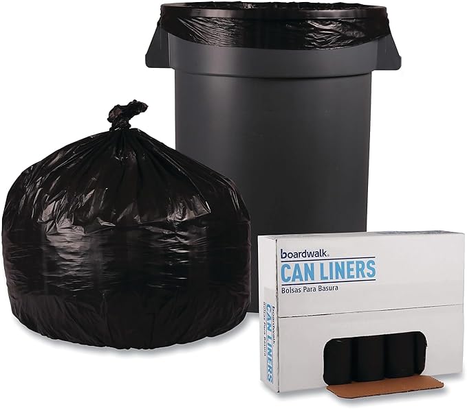 Boardwalk 3339H Medium-Grade Can Liners 33x39 33 Gal .50 Mil Black 25 Bags/RL 8 Rolls/CT