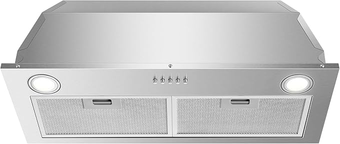 Range Hood Insert 30 Inch Stainless Steel Built-in Kitchen Hood with 600CFM, Ductless/Ducted Range Hood, Push Button Control, 3-Speed Fan, 2 Pcs Aluminum Filters