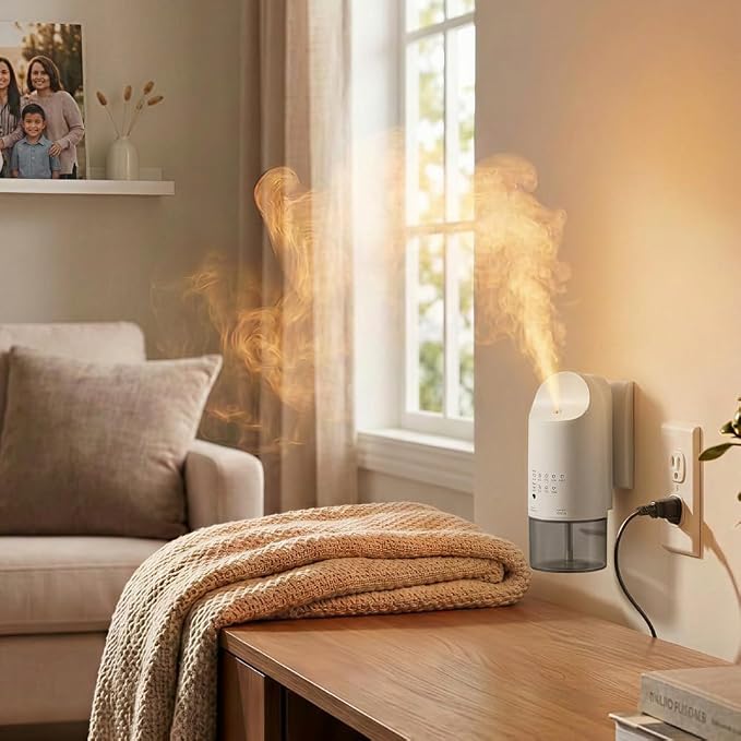 Plug in Waterless Essential Oil Diffuser for Home, 160ML Wall Scent Diffuser, Up to 500 Sq Ft, 4 Fragrance Levels, 12H/24H/Smart Light Sensor Modes, Quiet Aroma Diffuser, White