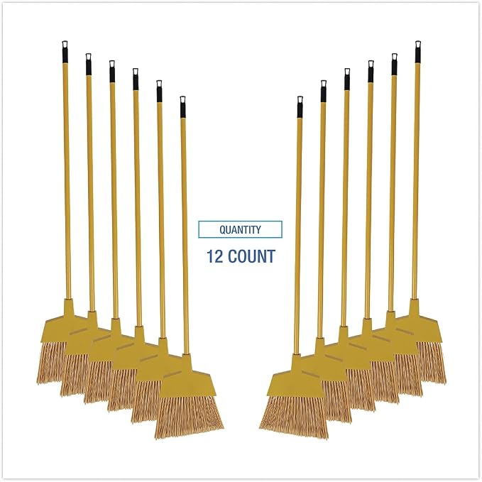 Boardwalk Corn Fiber Angled-Head Lobby Brooms, 55" Handle, Yellow, 12/Carton