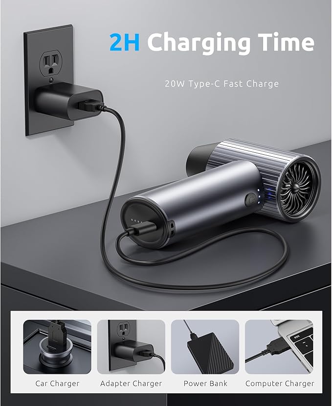 COSANO Full-Metal Jet Dry Mini Blower β 300,000 RPM Electric Air Duster β Rechargeable Compressed Air Blower β High-Power Air Duster with 3 Speeds & 4 Nozzles for Keyboards, Car and Outdoors Cleaning