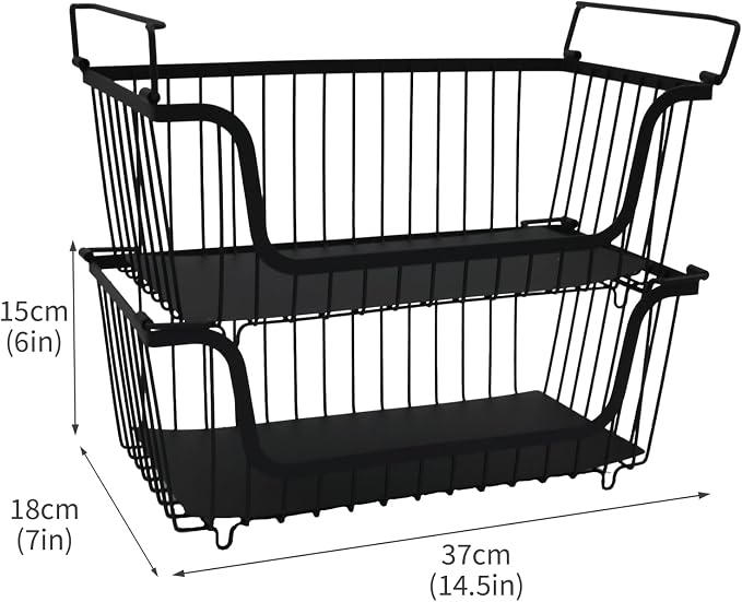 2 Pack Cleaning Supply Caddy and Trash Bag Holder Stand Set,Stackable Wire Storage Baskets,Under Sink Organizer,Cleaning Products Storage Organizer with Handles for Bathroom, Bedroom,Kitchen