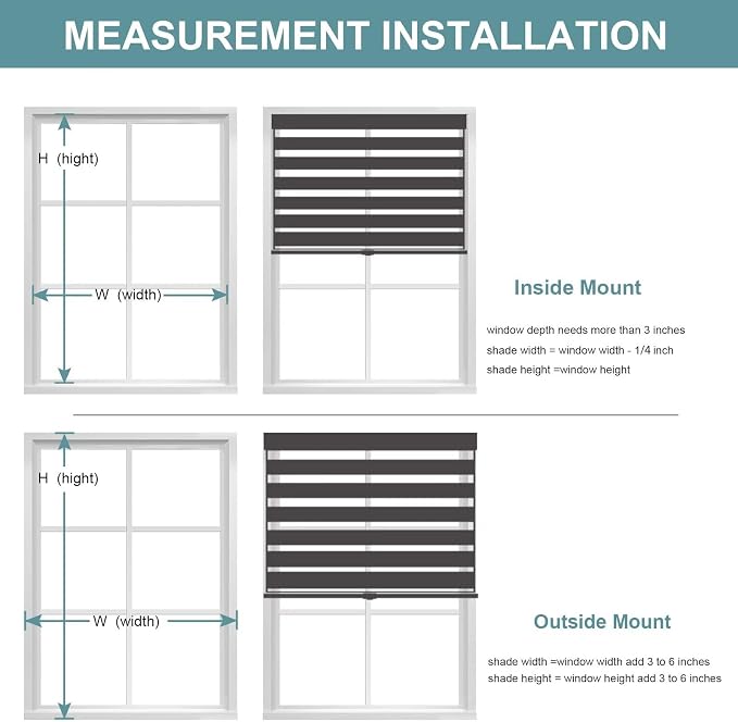 MYshade Roller Shades Zebra Blinds for Windows Cordless Day and Night Light Filtering Shades Dual Layer Roller Blinds 48" x 64" Grey