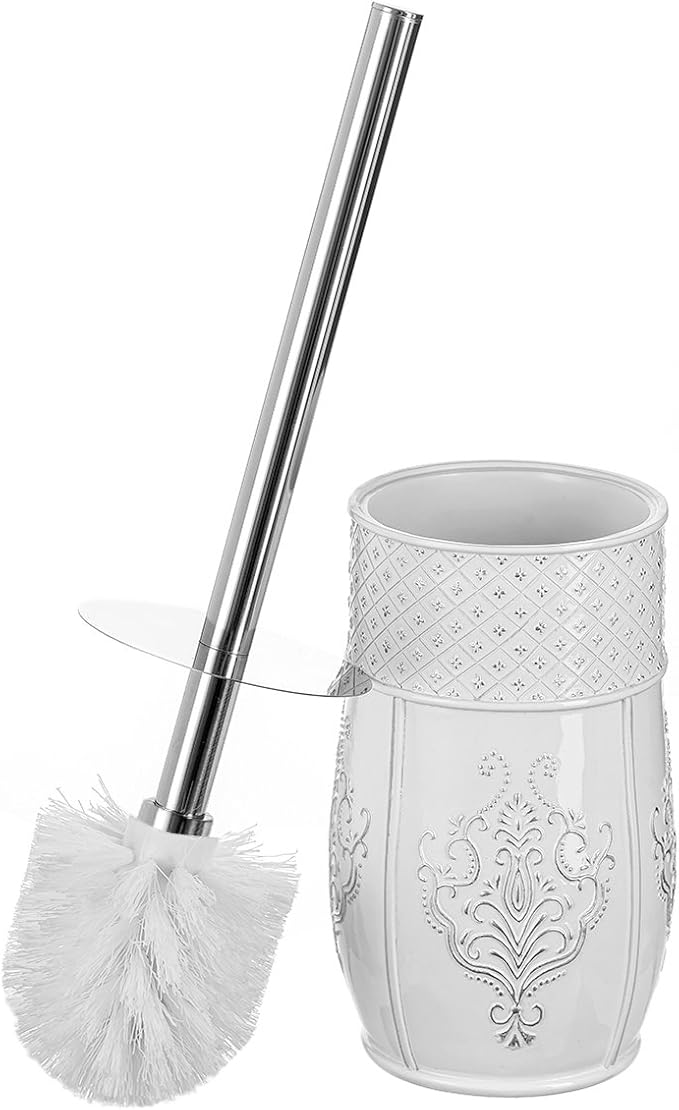 Creative Scents Vintage White Toilet Brush Set - Toilet Bowl Brush and Holder - Good Grip Toilet Bowl Cleaner Brush and Holder, Decorative Toilet Bowl Scrubber