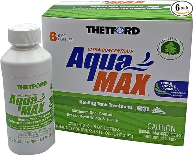 Thetford AquaMAX Summer Cypress Scent RV Holding Tank Treatment, Formaldehyde Free, Waste Digester, Septic Tank Safe, 6 Pack 8oz Bottles (96689)