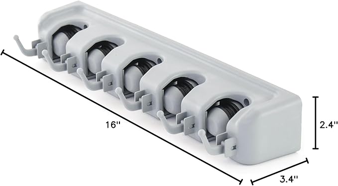 ForHauz Broom Holder with 5 Holding Positions & 6 Hooks, Easy Wall Mount Storage for Organizing Garage or Closet (Pack of 2)