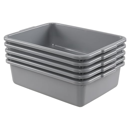 5-Pack 8 L Commercial Bus Box, Small Wash Bus Tub, Gray