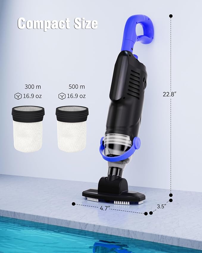2026 Upgraded Pool Vacuum for Above Ground, 18 GPM Powerful Suction Cordless Pool Cleaner, 60Min Runtime Handheld Rechargeable Pool Vacuum with 3-Head Cleaning System & 300/500 Mesh Filters