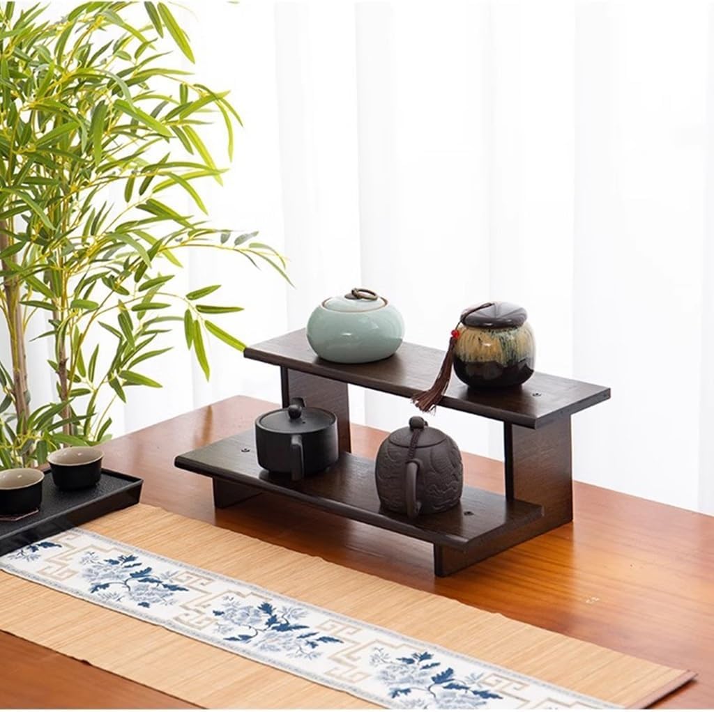 2 Tier Wood Desktop Ladder Storage Rack, Bamboo Wooden Storage Shelf for Kitchen Countertop, Spice Rack for Cabinet, for Mugs, Cream, Syrup, Cups, Spices, Kitchen Condiments (40cm)