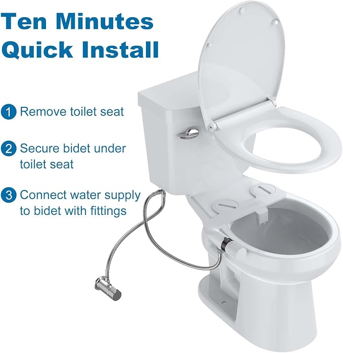 GarveeHome Ultra-Slim Bidet Attachment, Non-Electric Toilet Bidet with Dual Self-Cleaning Nozzles, Adjustable Water Pressure for Frontal and Rear Wash, Easy Installation, Black