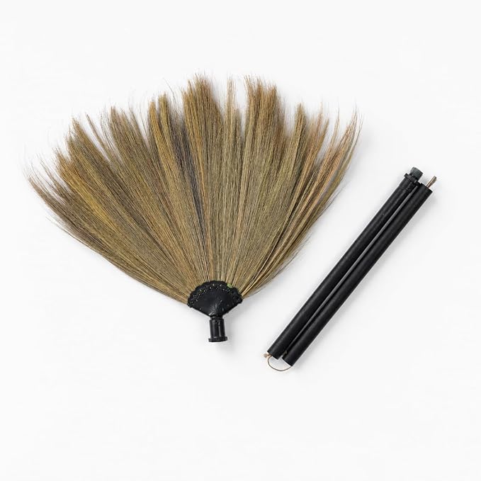 2-Piece Black Wooden Handle Vietnamese Straw Broom, Handmade Asian Grass Broom with Soft Natural Bristles for Indoor Floor, Kitchen, Living Room & Outdoor Sweeping, Household Cleaning