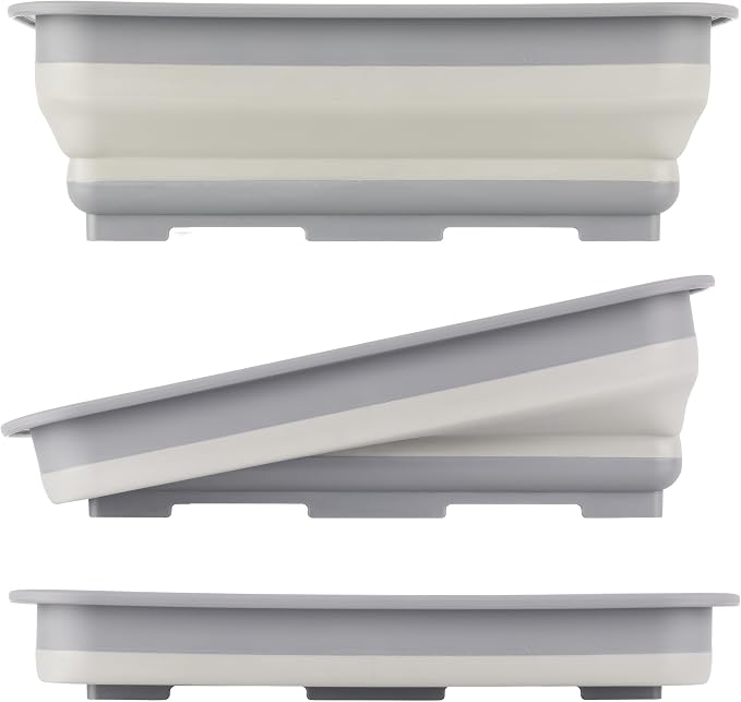 Collapsible Bucket for Cleaning - 7.27L Foldable Wash Bin Dish Tub - Collapsible Wash Basin or Camping Sink for Beach, Tailgating, or Soaking Laundry - Cleaning Supplies by Wakeman (Gray)