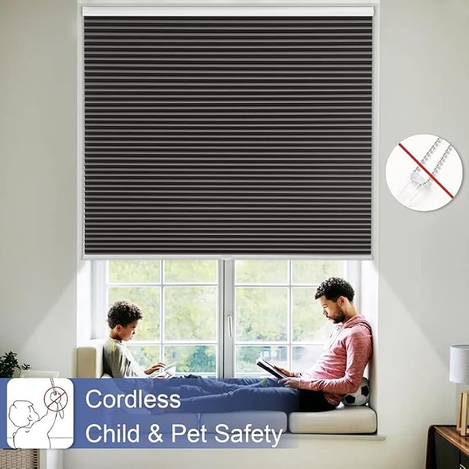 MYshade Custom Size Cellular Blinds for Indoor Windows Cordless Blackout Honeycomb Shades, No Tools, No Drill, Thermal Insulated, Noise Reduction, Room Darkening Window Blinds for Home, Black