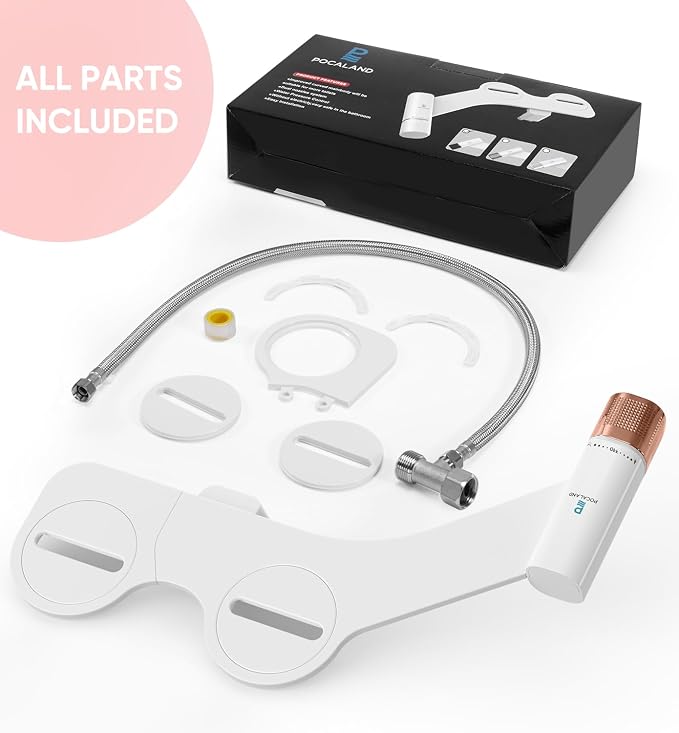 Ultra-Slim Bidet Attachment, Posterior&Feminine Wash-(Retractable Dual Nozzles), Non-Electric Bidet Attachment for Toilet Seat, Adjustable Fresh Cold Water Pressure, Stainless Steel Inlet (Rose Gold)