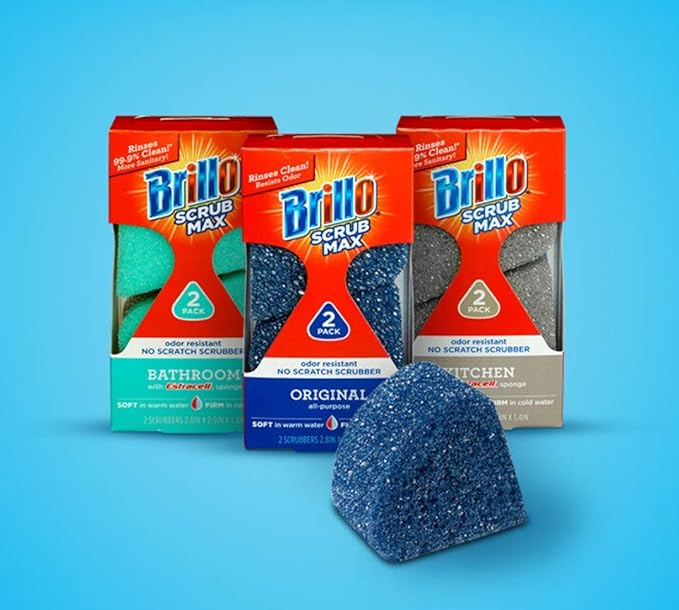 Brillo Scrub Max Heat Activated Sponges, Strong & Long Lasting, Innovative Technology, 2 Count (2 Count (Pack of 3), Kitchen)