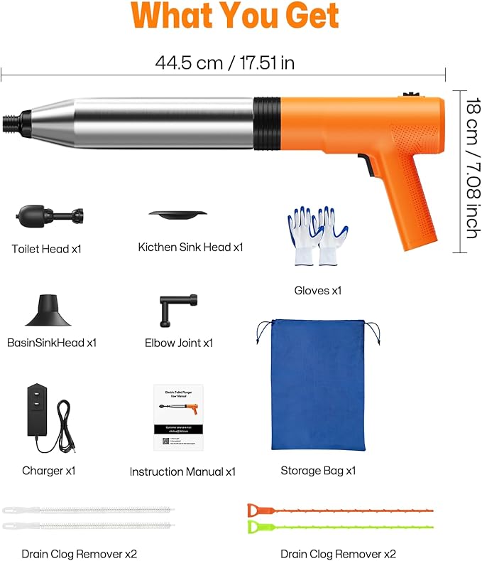 Electric Toilet Plungers for Bathroom,4 in 1 Toilet Unclogger,Auto-Inflation Toilet Plunger Clog Remover Get Instant Result,High Pressure Toilet Plunger Heavy Duty for Washbasin,Sinks,Floors Drain
