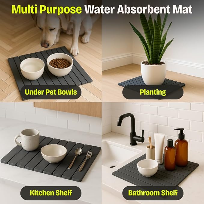 Stone Dish Drying Mat for Kitchen Counter, Large Quick Dry Diatomaceous Earth Stone Drying Mat, Foldable Water Absorbent Dish Drying Mat for Dishes, Cups, Bottles, Kitchen Sink & Countertop (Grey )