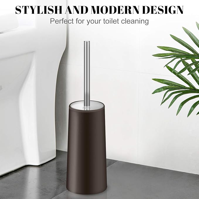 Toilet Brush and Holder, 2 Pack Toilet Brush with 304 Stainless Steel Long Handle, Toilet Bowl Brush for Bathroom Toilet-Ergonomic, Elegant,Durable (Bronze)