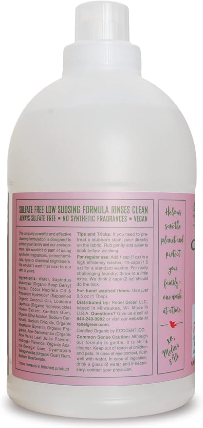 Rebel Green Organic Laundry Detergent - Natural Laundry Soap - Liquid Laundry Detergent with Dispenser Cup - Gentle Laundry Detergent - Fresh Pink Lilac - (68 Load Bottles, 2 Pack)