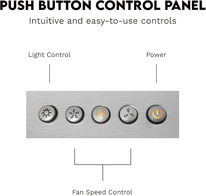 COSMO COS-63175 30 in. Vista Collection 380 CFM Ducted Wall Mount Range Hood, Button Controls, LED Lights, Stainless Steel