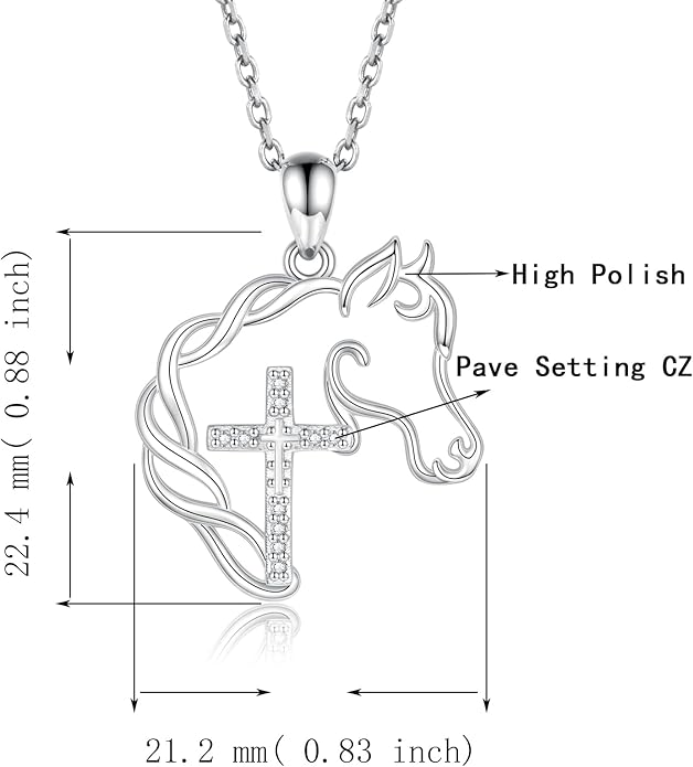 925 Sterling Silver Cross Horse Necklace Pendant Jewelry Gifts for Women
