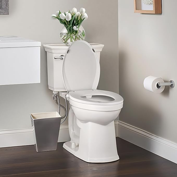 Clirass Elongated Bidet Toilet Seat with Quiet-Close, Non-Electric Bidet Mode with Dual Nozzles, Fit Elongated Toilet Seat, Adjustable Water Pressure with Brass inlet (Elongated)