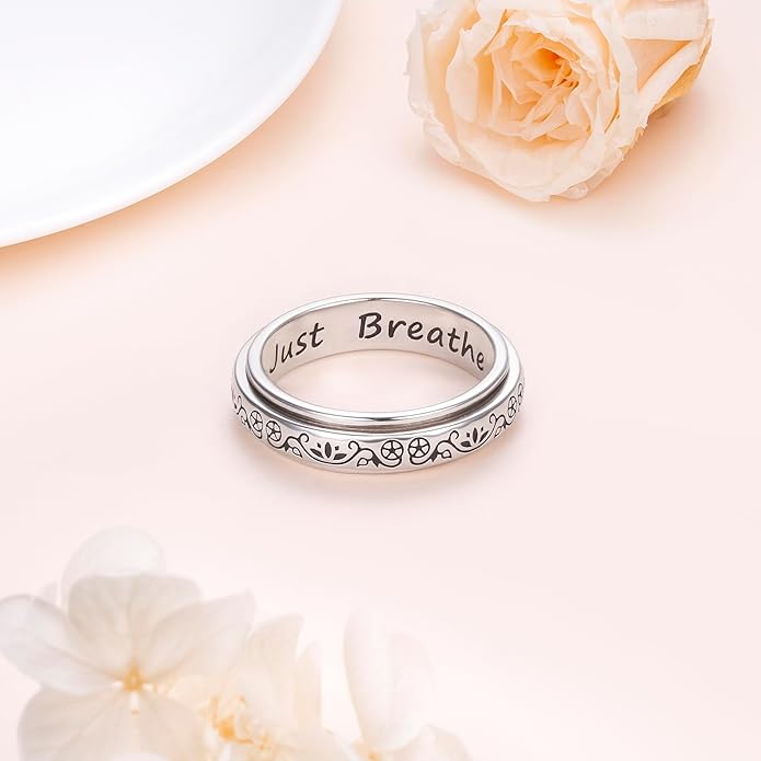 Ladytree Spinner Fidget Anxiety Ring,925 Sterling Silver Stress Relief Worry Ring,Platinum Plated ADHD Autism Jewelry,Birthday Mom Gift for Women