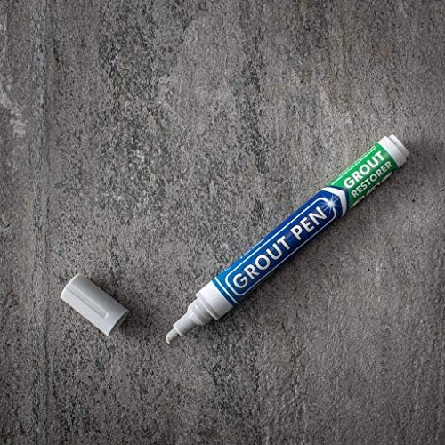 Grout Pen Tile Paint Marker: Winter Grey 1 Pack and 2 Pack with Extra Tips (Narrow, 5mm) - Waterproof Grout Colorant and Sealer Pen to Renew, Repair, and Refresh Tile Grout - Cleaner Floor Pens