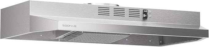 30 inch Stainless Steel Under Cabinet Range Hood, Slim Kitchen Vent Hood Ducted/Ductless Convertible with 2 Speed Exhaust Fan, 3-Layer Aluminum Filters,LED Lights