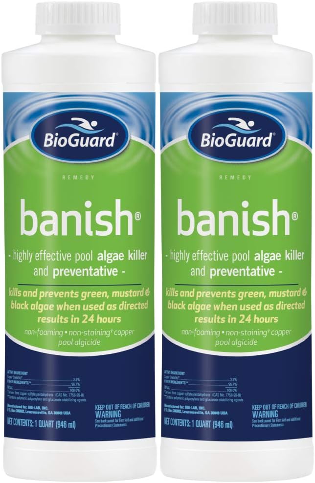 BioGuard Banish Pool Algae Preventative, 1 Quart, 2 Pack | Fast-Acting, Non-Foaming, Keeps Water Clear, Provides Effective Control of Algae Growth