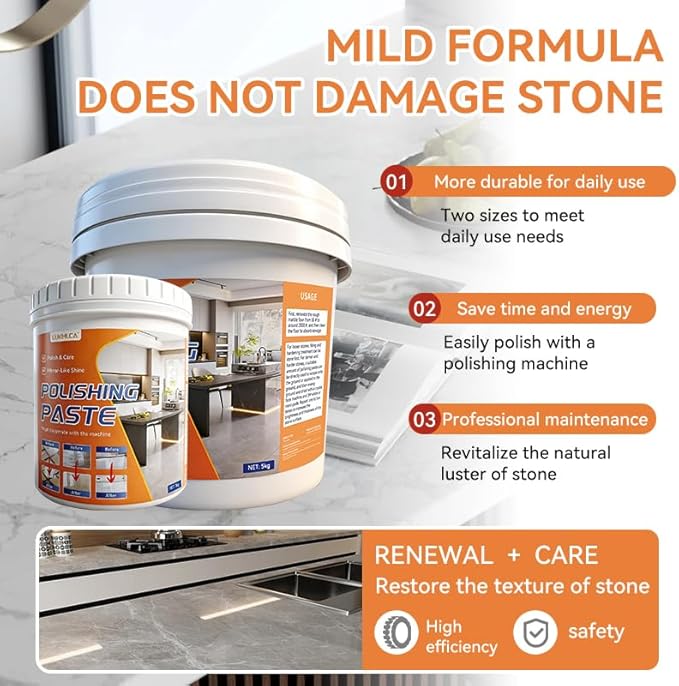 Professional Nature Stone Polishing Kit with Paste | Sealer & Protectant for Marble, Granite, Quartz Countertops, Floors & Walls - Must Be Used with Polishing Machine (1kg)