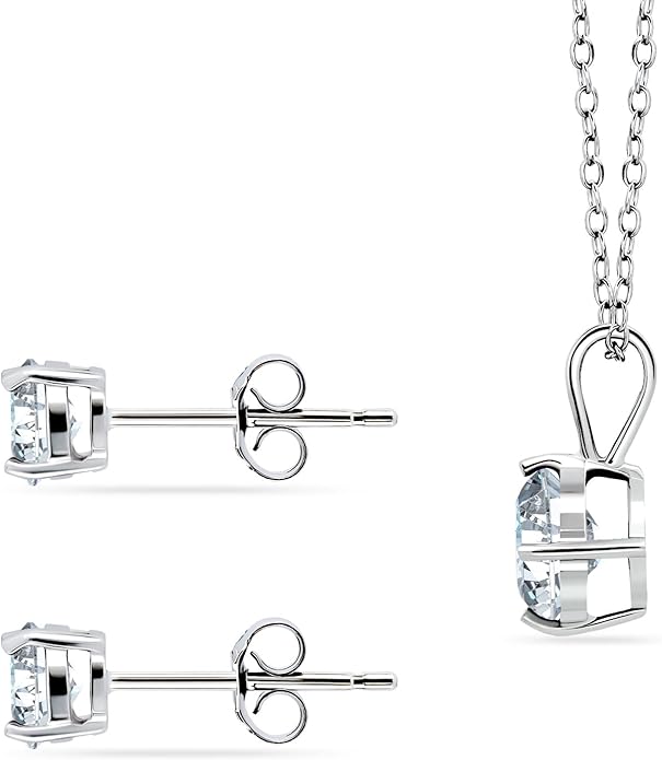 Jewelry Sets for Women, Necklace and Earring Sets for Women, Birthstone Jewelry, Genuine or Synthetic Gemstone, Round Solitaire, Pendant Necklace, Stud Earrings, Sterling Silver Jewelry or Gold Flash