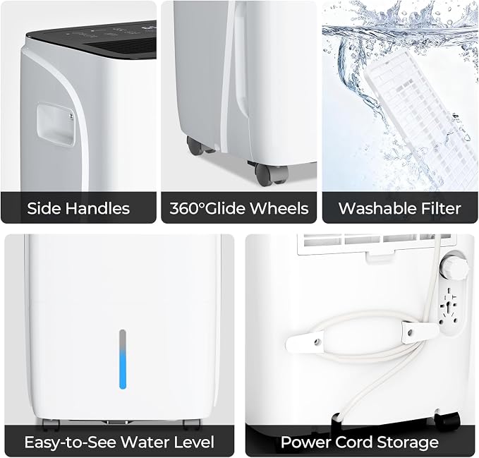Electactic Max 80 Pint Dehumidifiers for Small/Medium Rooms, Bedrooms & Bathrooms & Basement, Custom Humidity Control, 43dB Quiet, 3 Modes, Portable Dehumidifier with Drain Hose & 1.06 Gal Water Tank
