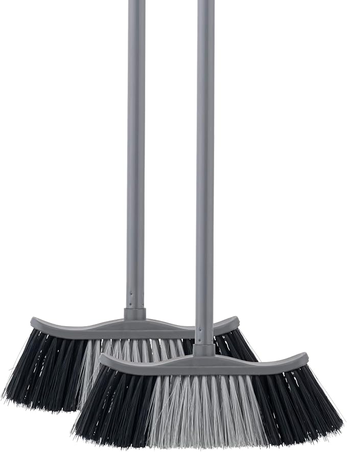 Superio Grey Broom, Heavy-Duty Indoor & Outdoor Broom with 48-Inch Handle, Multi-Surface Floor Cleaning for Home, Kitchen, Garage & Office, 2-Pack