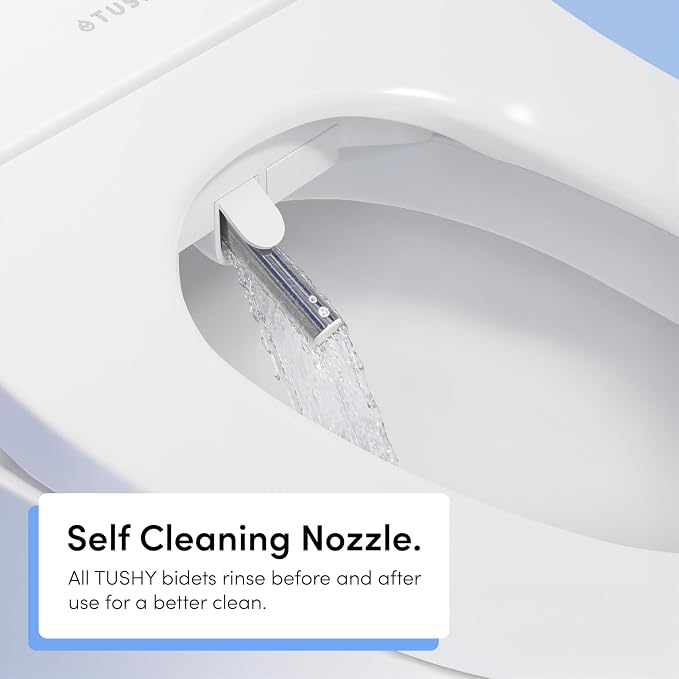 TUSHY NEW Fresh Dual Nozzle Cool Water Bidet: Ultra Slim Toilet Seat Attachment Sprayer with Luxury 2 in 1 Front & Rear, Self-Cleaning, 180º Clean, (DIY Install, 10 Minutes), Matte Silver Knob