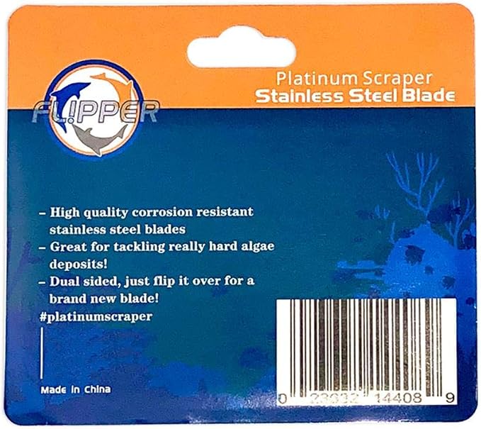 Flipper Platinum Aquarium Hand Scraper Tool – Glass and Acrylic Fish Tank Cleaner and Scraper with Serrated and Steel Blade - 10" Handle