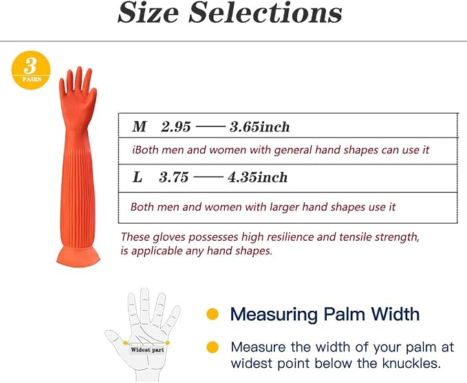3 Pairs Household Extra Long Kitchen Gloves for Washing Dishes,20.05inches Rubber Cleaning Gloves,Reusable Latex Living Wash Gloves,Long Sleeves(Medium, Red)