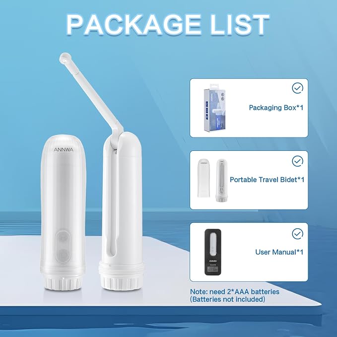 Portable Bidet for Travel 140mL Nozzle 180° Adjustment IPX6 Electric Handheld Bidet for Personal Hygiene Cleaning, Baby Wash, Postnatal Care, Perineal & Hemorrhoid Treatment(AM-US-NHJ001E)