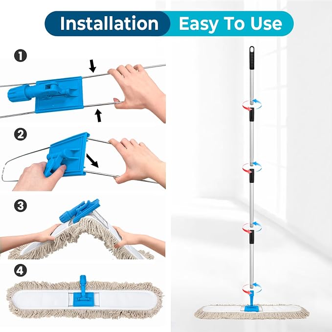 ARTIPOLY 41” Commercial Dust Mop for Floor Cleaning, Industrial Dry Mop with Heavy Duty Long Handle, Large Cotton Reusable mop Head, for Cleaning Office Garage Hardwood Warehouse Factory Mall
