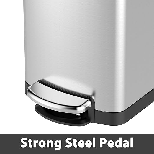 GarveeHome 8 gal Slim Rectangular Stainless Steel Trash Can with Soft Close Lid and Removable Bucket for Kitchen, Bathroom, Office, Silver