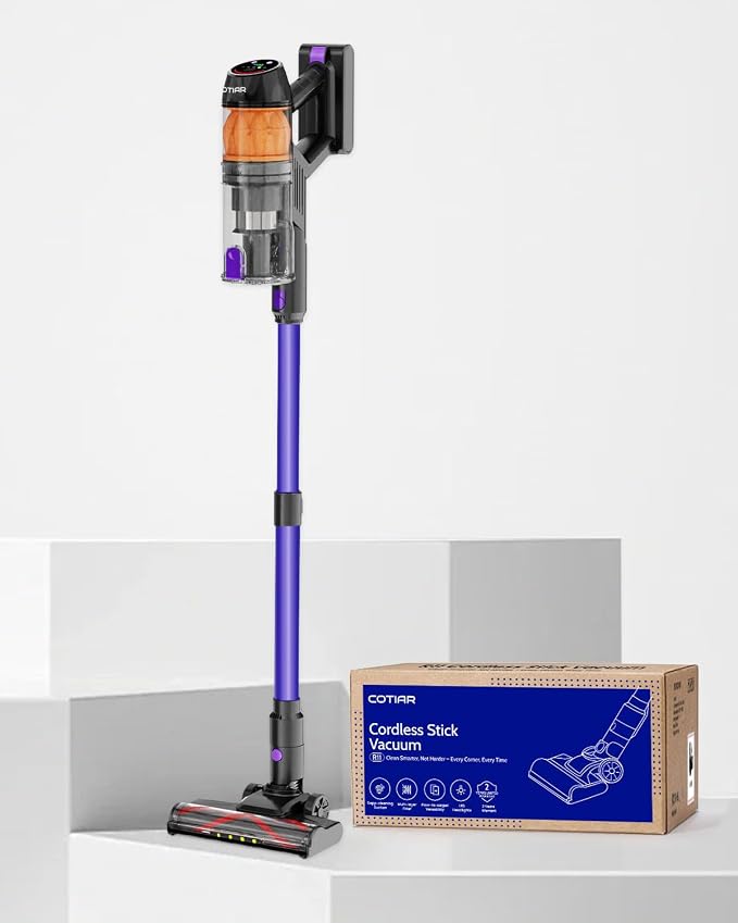 Cordless Vacuum Cleaner, 500W 40KPa 60Mins Vacuum Cleaners for Home, Powerful Stick Vacuum With Green Light, Anti-tangle Wireless Vacumm, Rechargeable Vacuum for Pet Hair/Carpet/Hardwood Floor, Purple