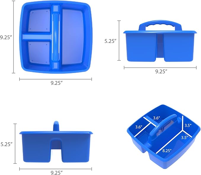 Storex 3-Compartment Small Caddy – Multipurpose Classroom Organizer with Handle, Azure, 6-Pack (00947A06C)
