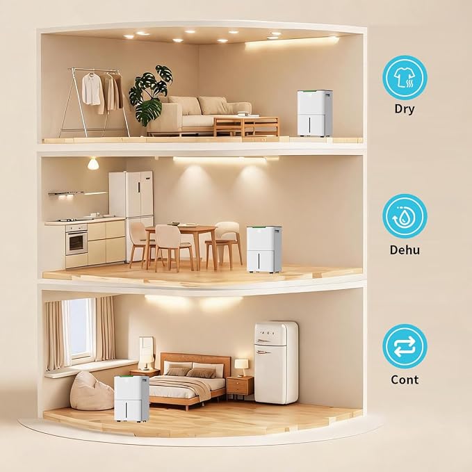 Dehumidifier for Home Basement, 34 Pints Dehumidifiers with Drain Hose for 1500 Sq. Ft Bedroom Bathroom Small Room RV, 3 Working Modes, Smart Humidity Control, 24H Timer, Auto Defrost
