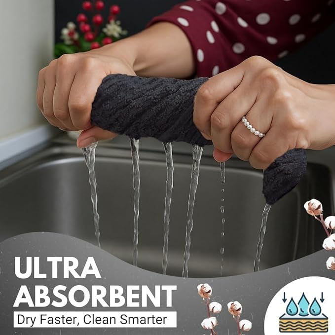 Infinitee Xclusives Kitchen Towels Bundle - Pack of 6 Grey + Pack of 6 Red - Soft Absorbent Cotton Dish & Cleaning Towels Set