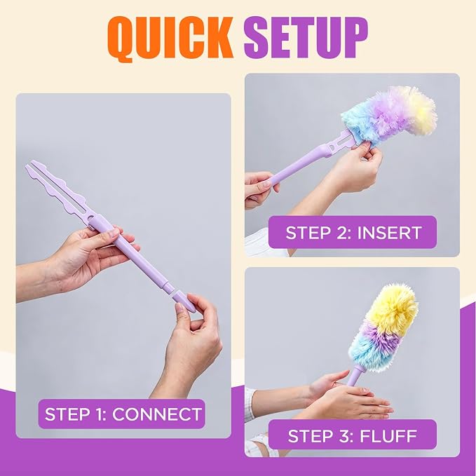 40Pcs Heavy Duty Duster Refills &1Handle, 360 Disposable Duster | 360° Feather DusterMultisurface Dusters with 4X Microfibers,Static Dust Removal Brush Compatible for Cleaning Furniture