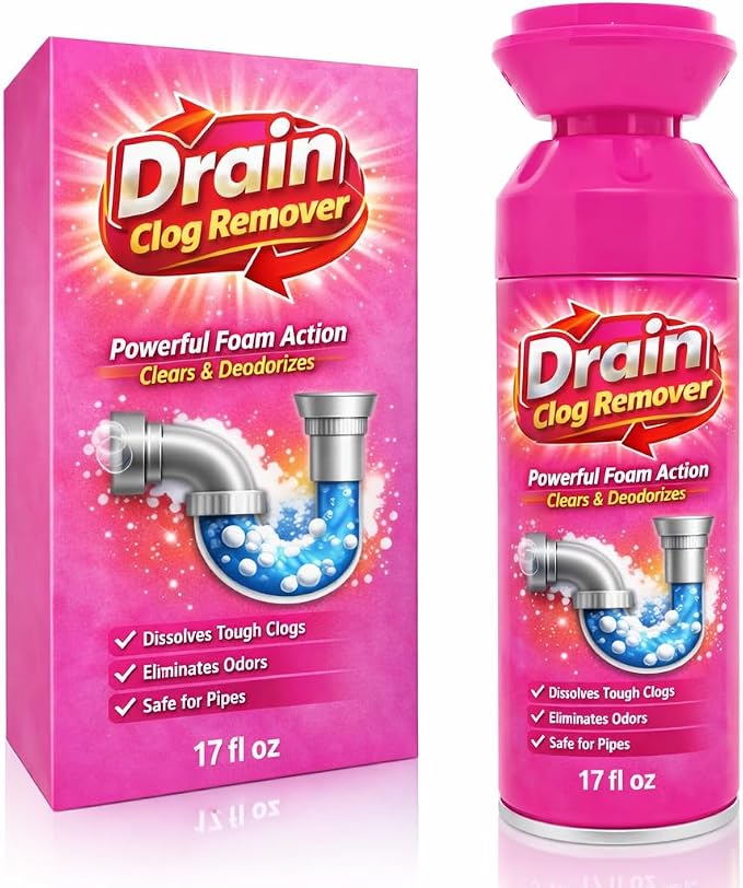 Foaming Drain Cleaner, Drain Clog Remover, Sink Hair Cleaner and Deodorizer, Pipe-Safe Foam Cleaner for Kitchen Sinks Bathroom Drains Showers Tubs, Fast Odor Control, Easy Foam Care (2Pcs)